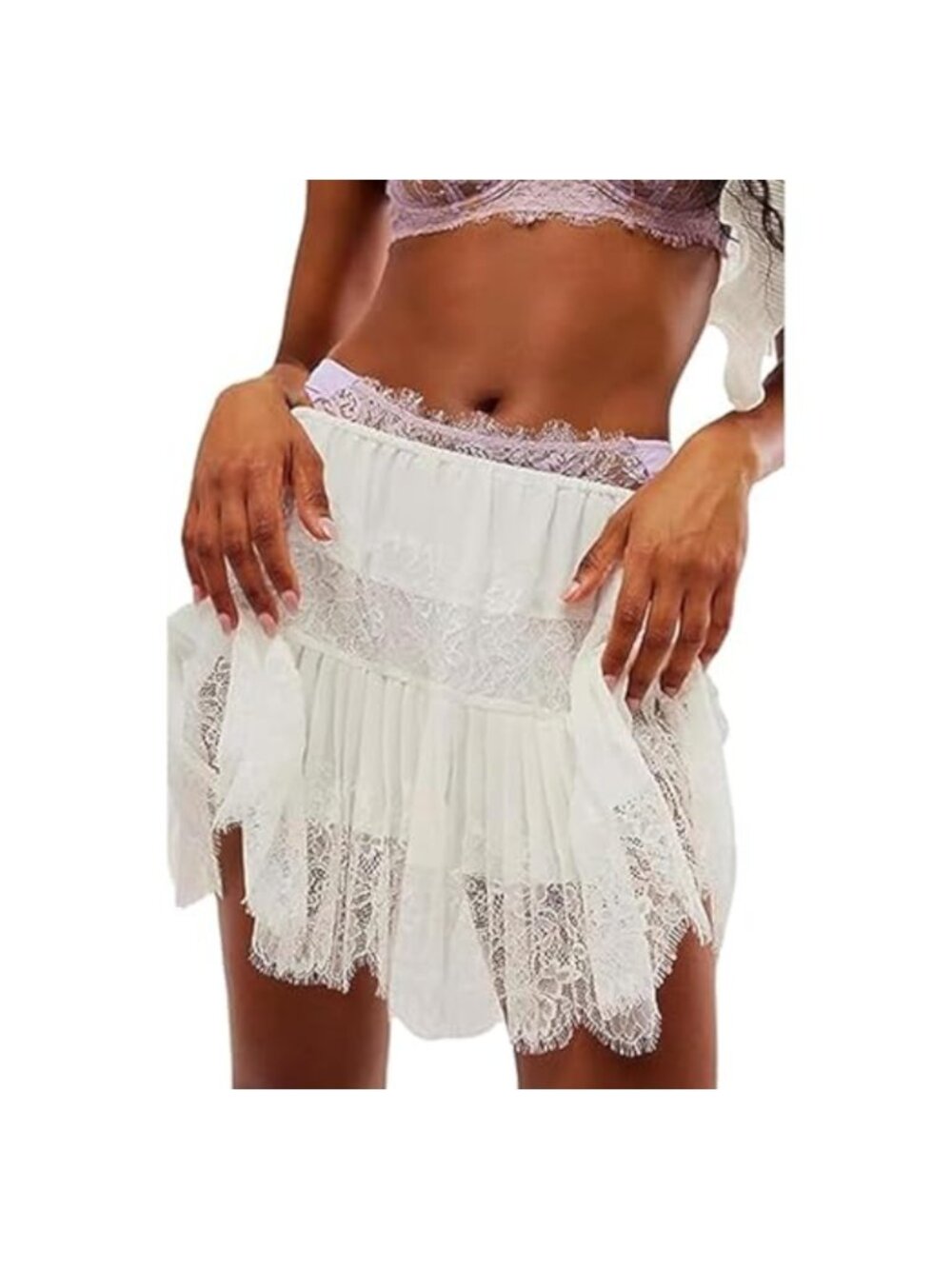 Y2k Lace Trim Ruffle Mini Skirt Low Rise Pleated